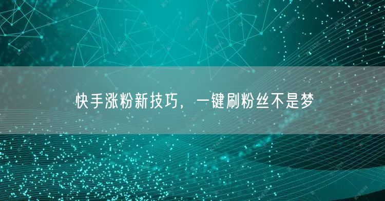 快手涨粉新技巧，一键刷粉丝不是梦